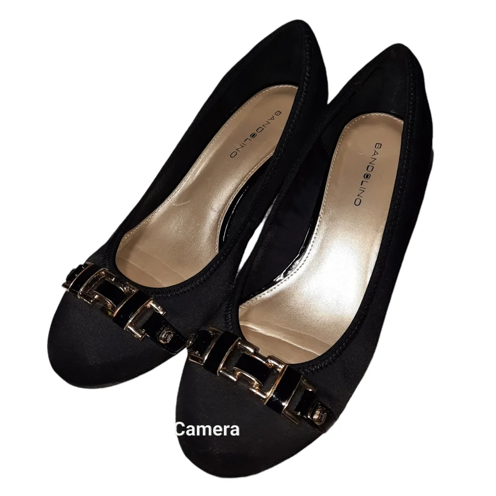 Bandolino Black Satin Chain Wedge Slip-On Homerun SZ 8.5M